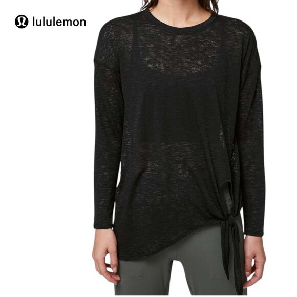 LULULEMON Black Yoga Top Long Sleeve “Tie Your Practice” | Women’s S | Athletic - Picture 2 of 10